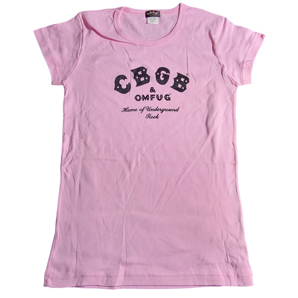 CBGB & OMFUG Pink Graphic Tee Shirt Home of Underground Rock Punk Music Size M